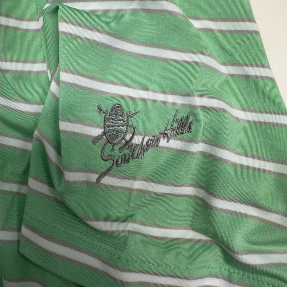 RLX Ralph Lauren Wicking Mens Golf Polo Sz Med Green/White Stripe - Picture 3 of 6